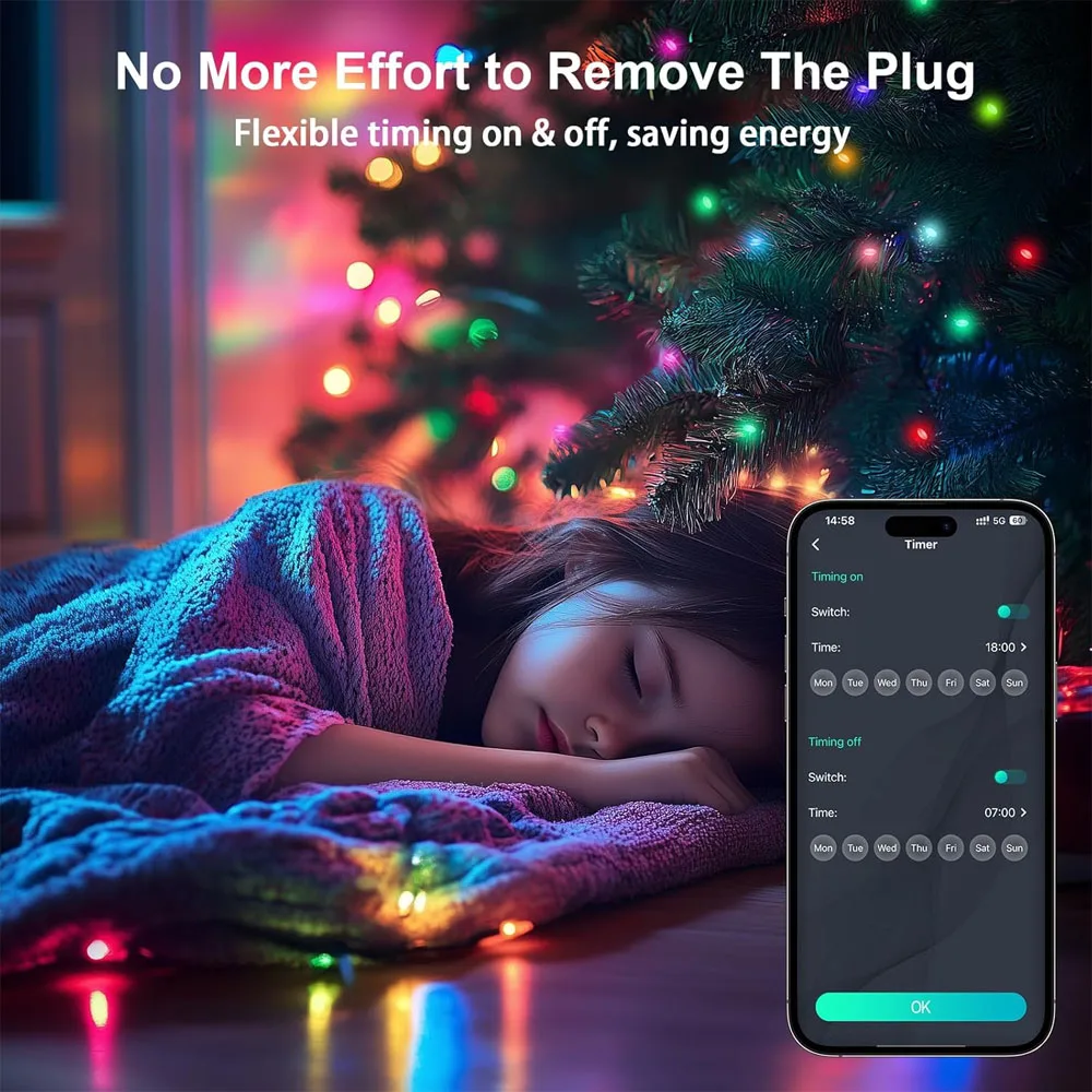 20M 200LEDs Fairy Lights APP Control Music Mode DIY Pattern Timing IP65 Waterproof Christmas String Lights for Xmas Tree Decor