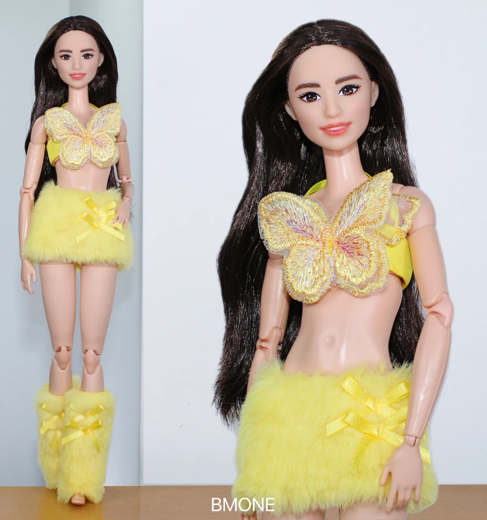 Ensemble de vêtements en peluche + couvre-pieds/haut papillon + jupe + sangles de pied/30cm, tenue de poupée pour 1/6 Xinyi FR ST Barbie Butter