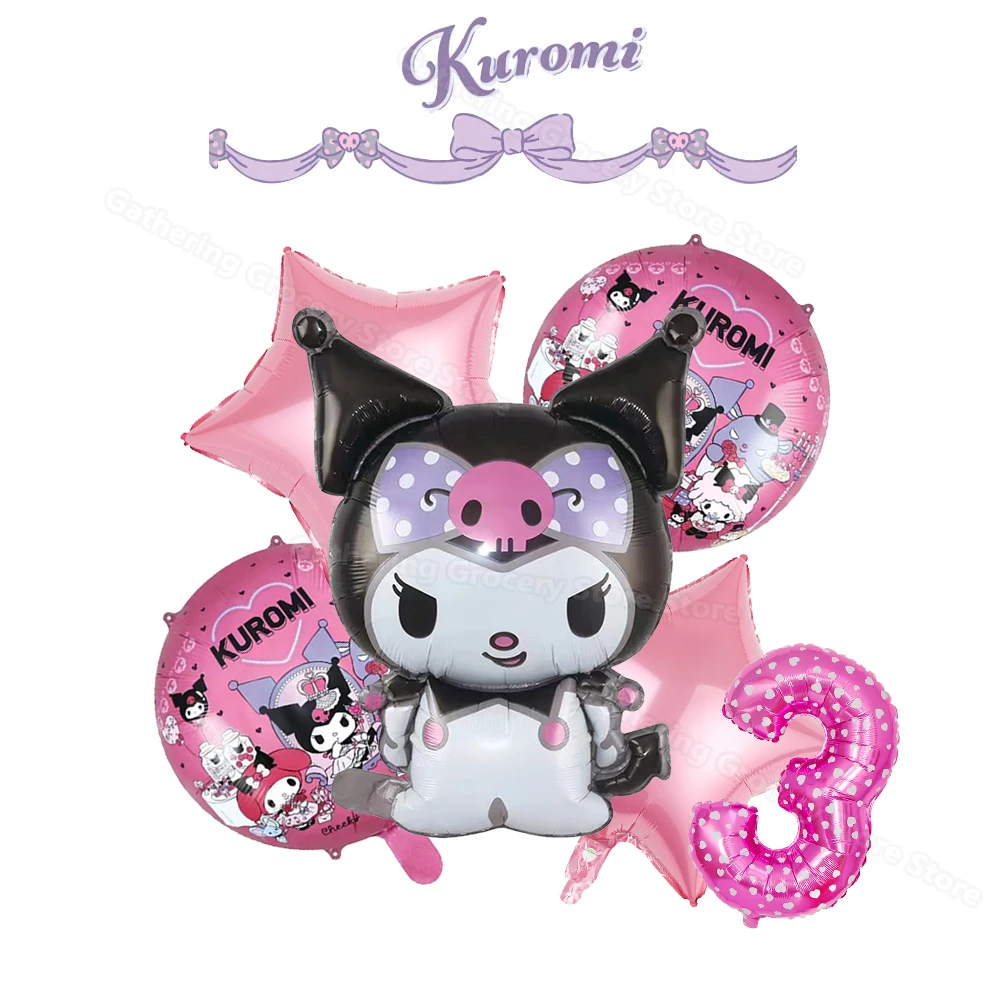 1Set Kuromi Ballon Set Party Supplies 18in Round Star 32in Number 1-9 Foil Ballon Party Decor Sanrio Theme Kid Family Event Gift