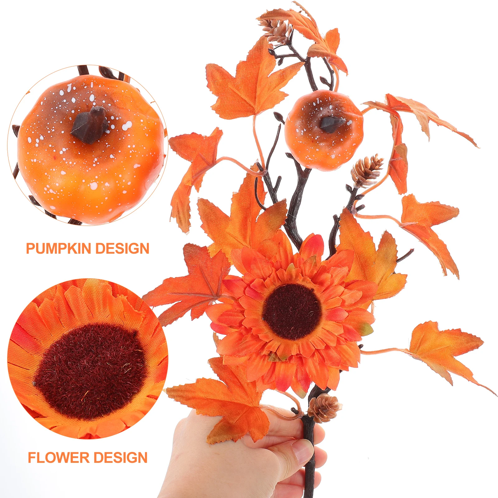 

2pcs Fall Pumpkin Pick Artificial Maple Leaf Stem Vase Decor Rustic Farmhouse Layout Thanksgiving Centerpiece Autumn Fake Leaf