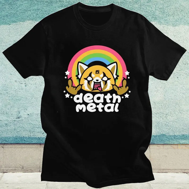 Death Metal Aggretsuko Aggressive Retsuko Printed T Shirts Woman Men Animal Tee Tops Streetwear Mens T-Shirts Cartoon Tshirt