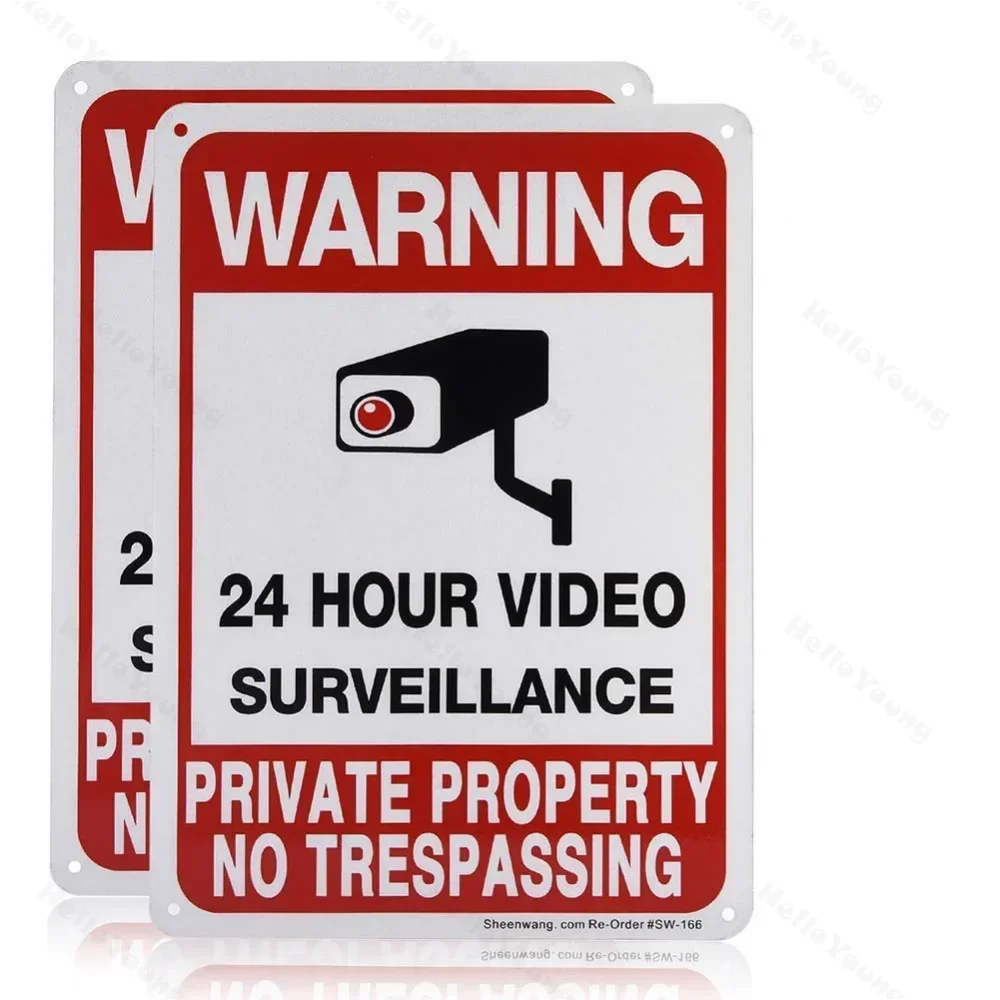 Señal de propiedad privada, advertencia de trepaso. Videovigilancia mostrada. Decoración de cámara al aire libre. Verta en entradas de hogar y de negocios