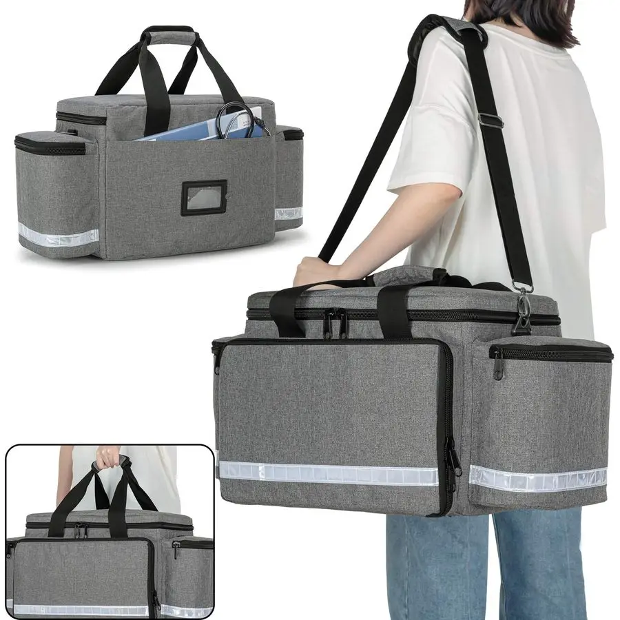 Borsa medica professionale, borsa di pronto soccorso, borsa vuota per traumi di risposta alle emergenze con divisori interni e fondo antigraffio,