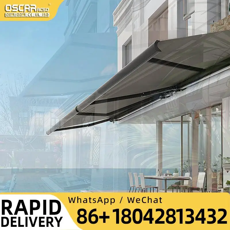 Outdoor Foldable Automatic Retractable Canopy Full Cassette Awning Side Motorized Windproof For Patio Garden Backyard Retractabl