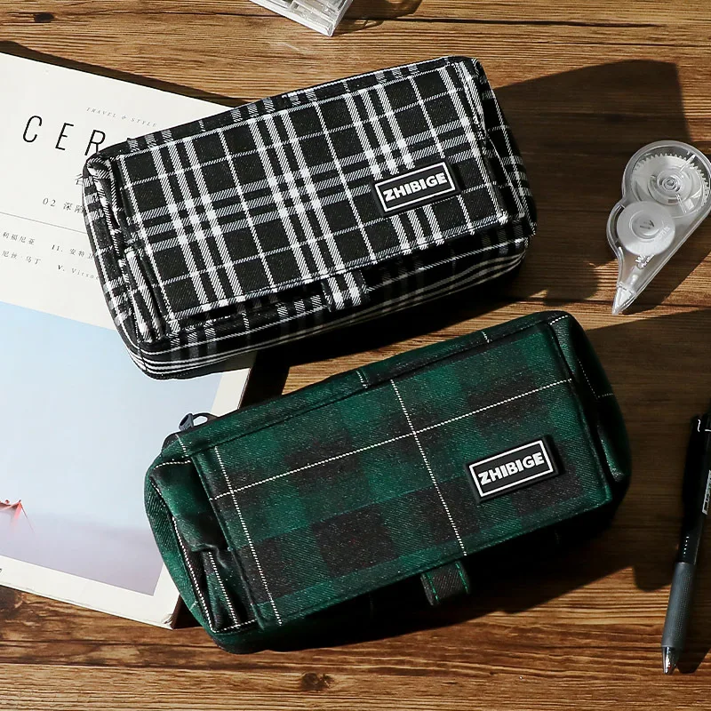 

New British Style Checked Pencil Case Retro High-quality Student Stationery Storage Bag Pencil Case Cute Pencil Case Stationery