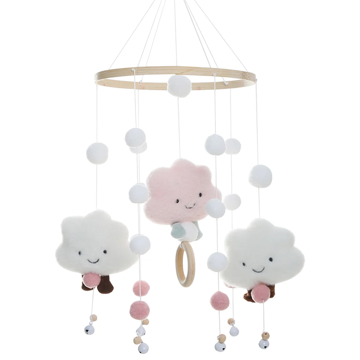 Mobile Wind Chimes with Cloud Doll Hammock Bell Grip Training Baby Music/Color Recognition Mobile Rattle Toy Crib Decorating