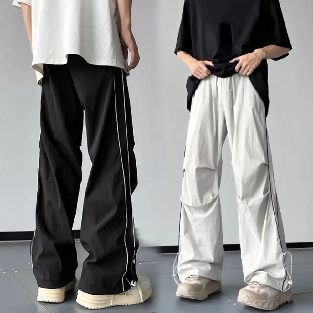 

Thin Drawstring Wide Leg Sweatpants Stripe Baggy Loose Cargo Pants Y2K Oversized Male Joggers Trousers Men