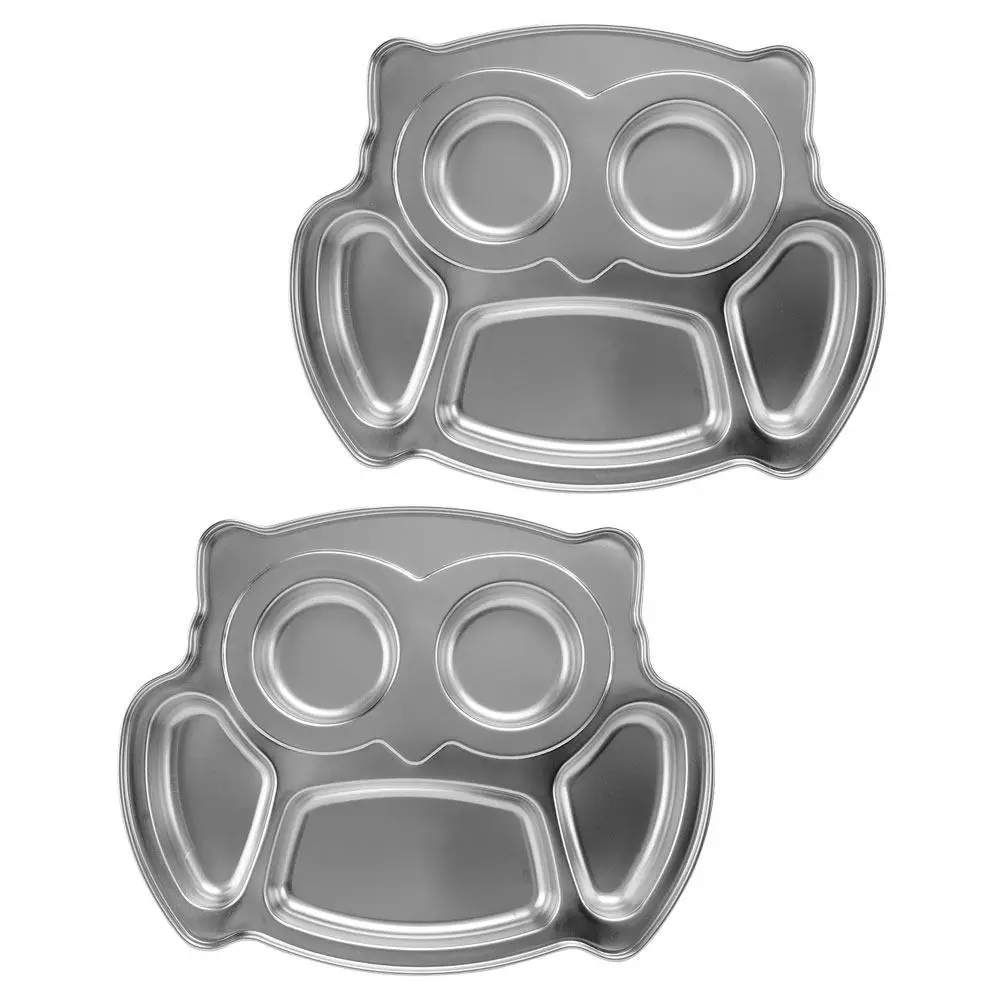 2 Platos de Acero Inoxidable con Forma de Búho para Niños Pequeños, con Divisiones para Control de Porciones, Aptos para Horno y Lavavajillas