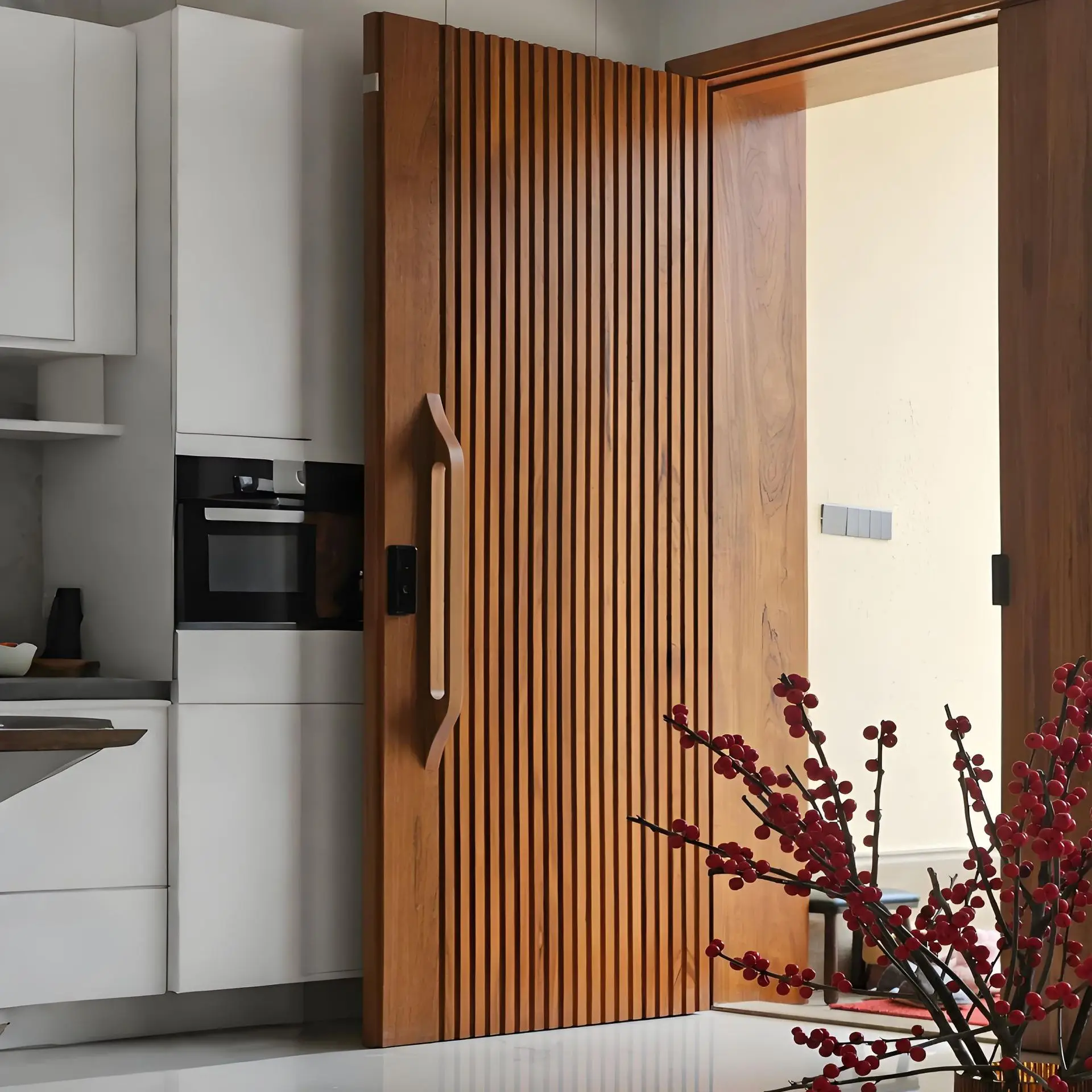 Solid Wood Grille Board Pine Door Entry Door Light Luxury Simple Wooden Board Partition Wall Partition Custom Anti-theft Single