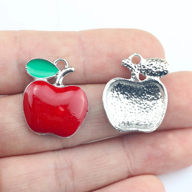 Newest 4Pieces 20*24mm Mixed Alloy Antique Silver Color Red Apple Charms Keychain Pendant Accessory For DIY Jewelry Making