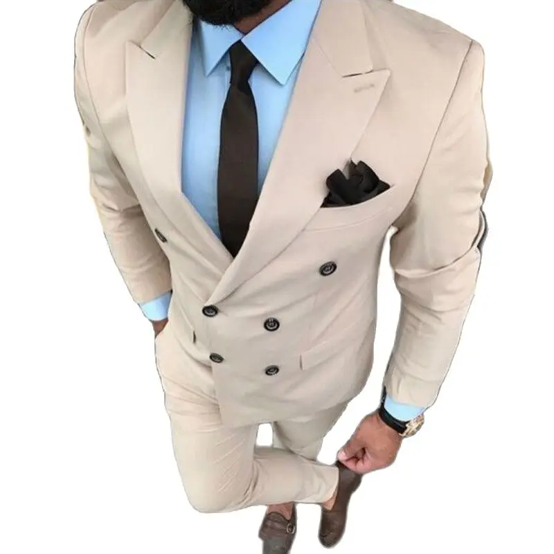 Double Breasted Men's Evening Dress Toast Business Suits Prom Party Clothing Slim Fits Groom Tuxedos  (Jacket+Pants+Tie) W:499