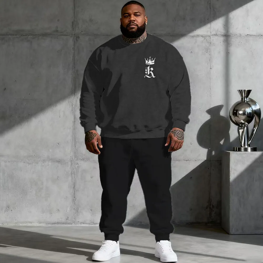 

Комплект мужской толстовки с капюшоном больших размеров S-9xl (2 предмета): текстовый элемент — теплые дышащие принты фразы, идеально подходят для BigT