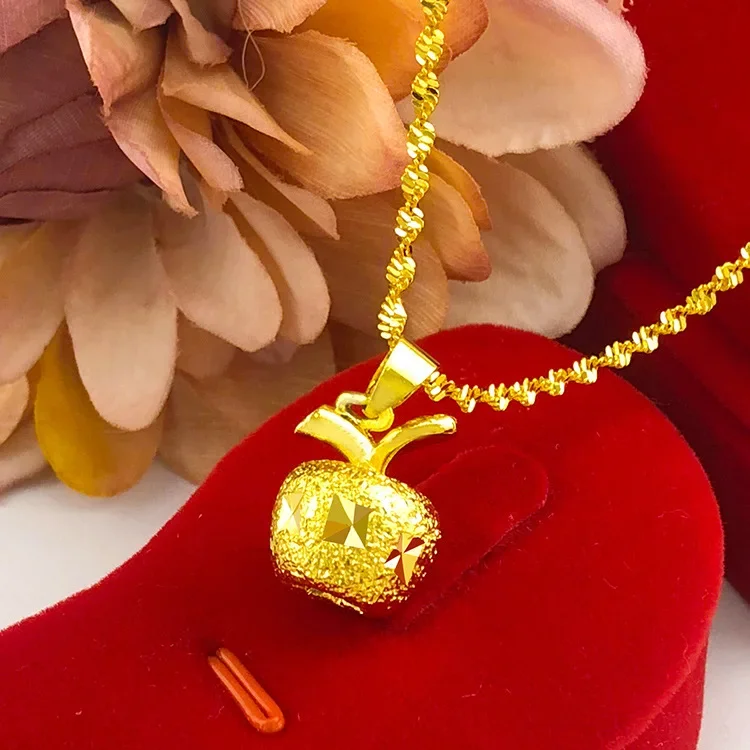 

9999 Real Gold 24K Solid Frosted Gold Apple Pendant Christmas Fruit Christmas Eve Jewelry Apple Necklace