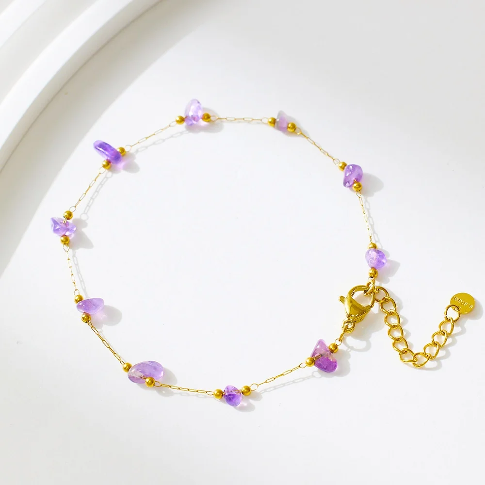 

Niche Luxury 316L Stainless Steel Natural Amethyst Chain Bracelets Real Raw Stone Cuff Bangles Titanium Women Fashion Jewelry