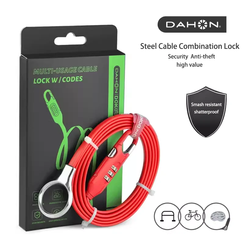 DAHON Bicycle Combination Lock Helmet Lock Road Bike Scooter Mountain Bike Anti-theft Lock Steel Cable Lock Cycling Accessories