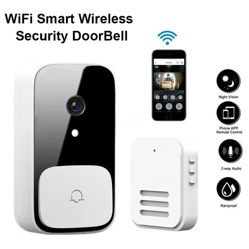AT44-Smart Doorbell Two-Way Intercom Camera Phone Remote Video Home Protection Night Vision Bell Camera White Plastic