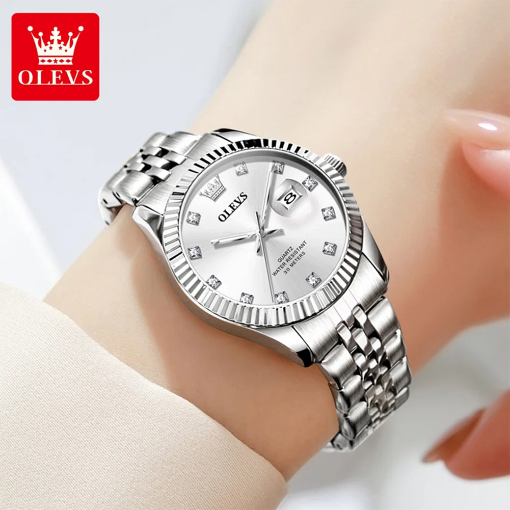 OLEVS 3705 Women's Watch Original Diamond Scale Date Quartz Watch For Women High Hardness Mirror Waterproof Ladies Wristwatch