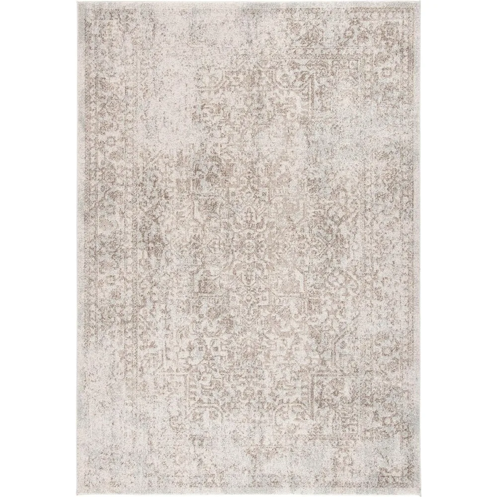 Ivory & Taupe, Oriental Distressed Design, Non-Shedding & Easy Care, Ideal for High Traffic Areas in Living Room, Bedroom