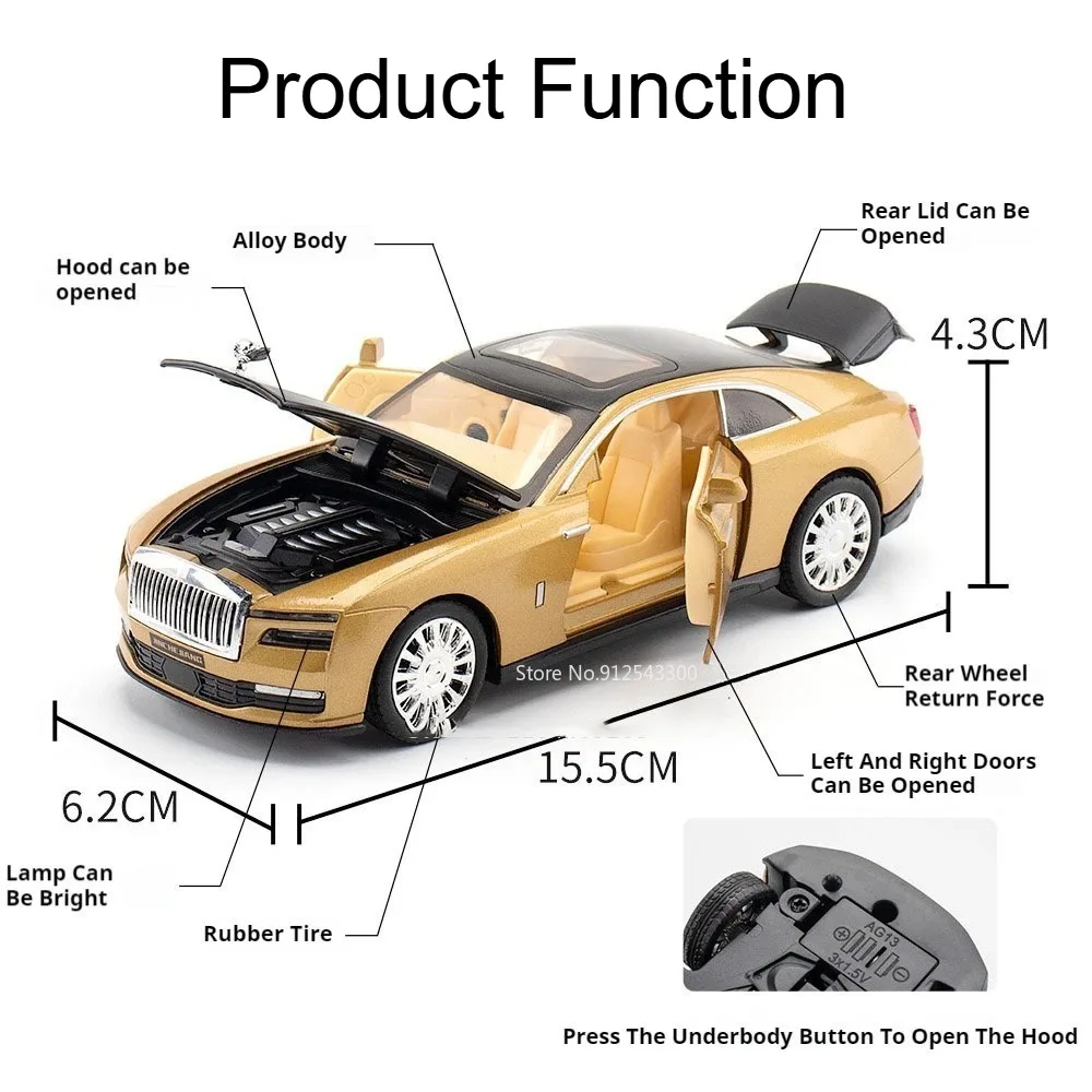 Spectre Dawn Automodell im Maßstab 1:32, Spielzeug, Legierungskörper, Musik, Licht, Türen zurückziehen, geöffnete Fahrzeugmodelle, Sammlung, Geschenke für Kinder