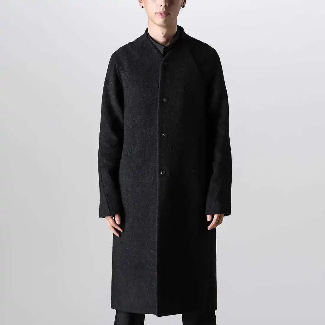 

YOJI OOAK прямое пальто с воротником-стойкой и рукавами реглан, мужское однобортное черное пальто средней длины, модное мужское пальто