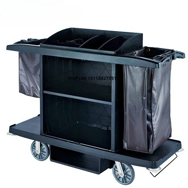 

GNF Hotel Room Plastic Housekeeping Cleaning Trolley Carts Service Cart with Tool Storage