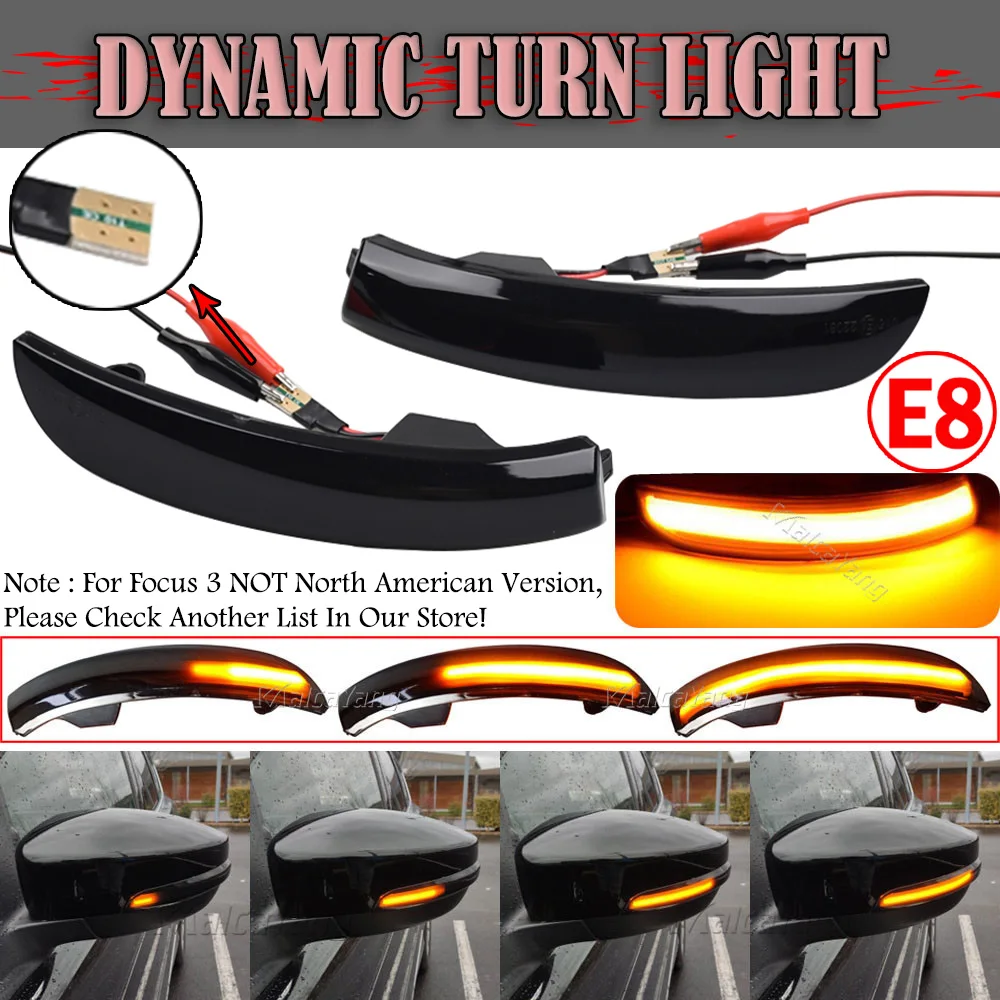 LED Dynamic Turn Signal Light Side Rear-View Mirror Indicator Blinker For Ford Kuga Escape EcoSport 2013-18 Focus 3 MK3 SE ST RS