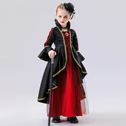 Vampire Dress For Girls Kids Halloween Cosplay Elegant Costume Party Dress Childrens Witch Fancy Dress Magic Witch Costume