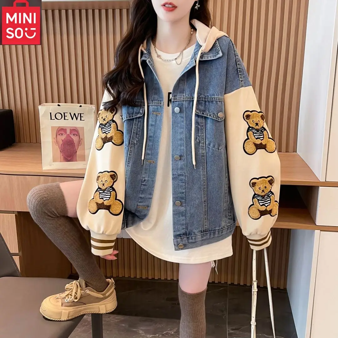

MINISO new college style denim jacket for middle and high school students,two western-style jackets for vacation,baseball jersey