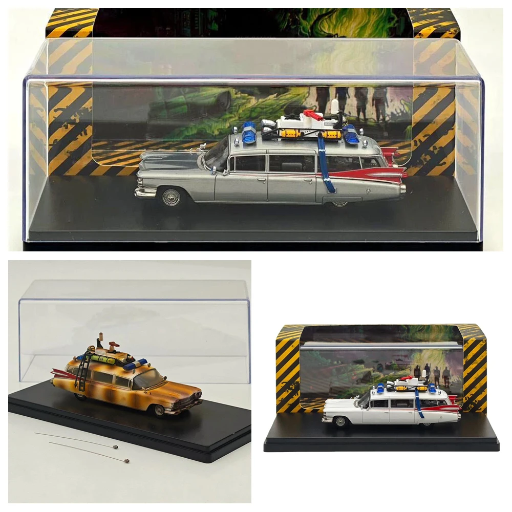 

YS In Stock 1:64 for Ghostbusters Miller Meteor Ecto-1 1959 Diecast Model Minicar White&Varnish&Dirty Version Collection