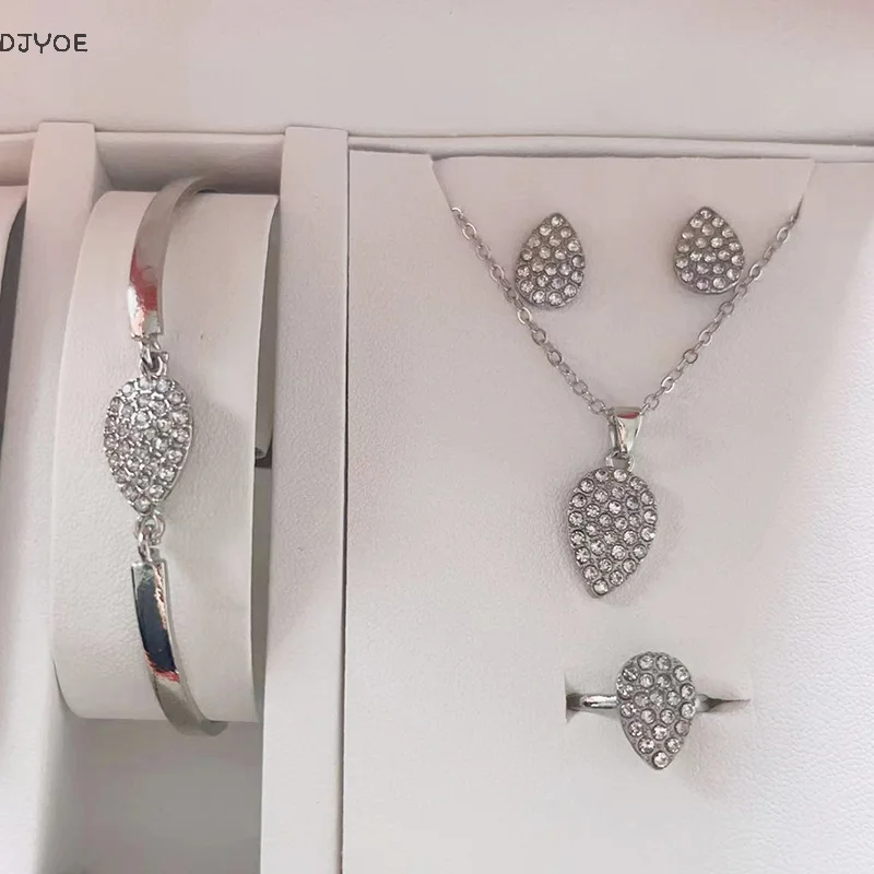 قلادة مجوهرات على شكل قطرة الماس بالكامل، خاتم، حلق، مجموعة من ثلاث قطع من المجوهرات #1