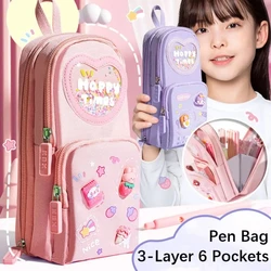 3Layer 6 Pockets Large Capacity Schoolbag shape Pencil Case Pencil Bag Aesthetic Stationery Holder Bag Girls Zipper Pencil Pouch