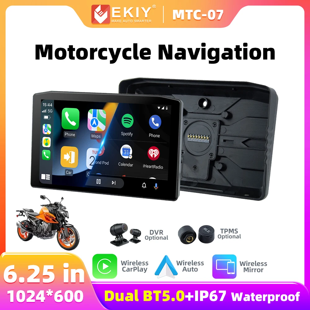 EKIY MTC07 6.25 Navigation Motorcycle Waterproof IOS CarPlay Display Screen Portable Motorcycle Wireless Android Auto Monitor