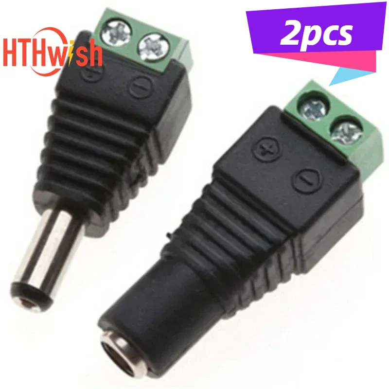 

2pcs DC Terminal Connector 2pin DC Power Adapter 5.5mm x 2.1mm Plug Male to Female Jack Connector Plug For LED Strip CCTV Came