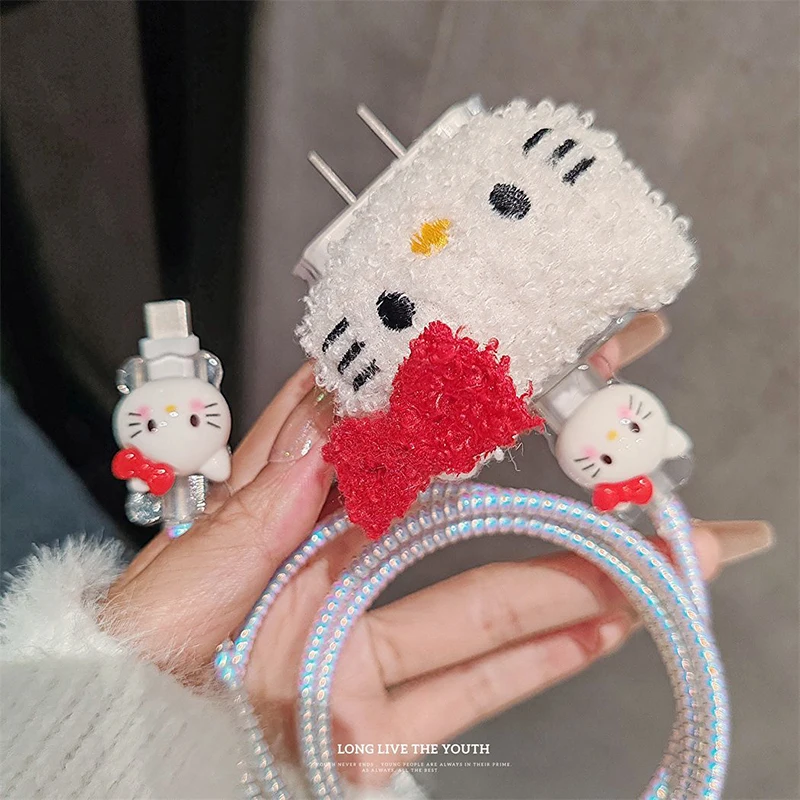 Hellokittys Cinnamoroll Soft Plush Charging Cable Protector Saver Cover per Iphone Cute Charger Cable Cable accessori di ricarica