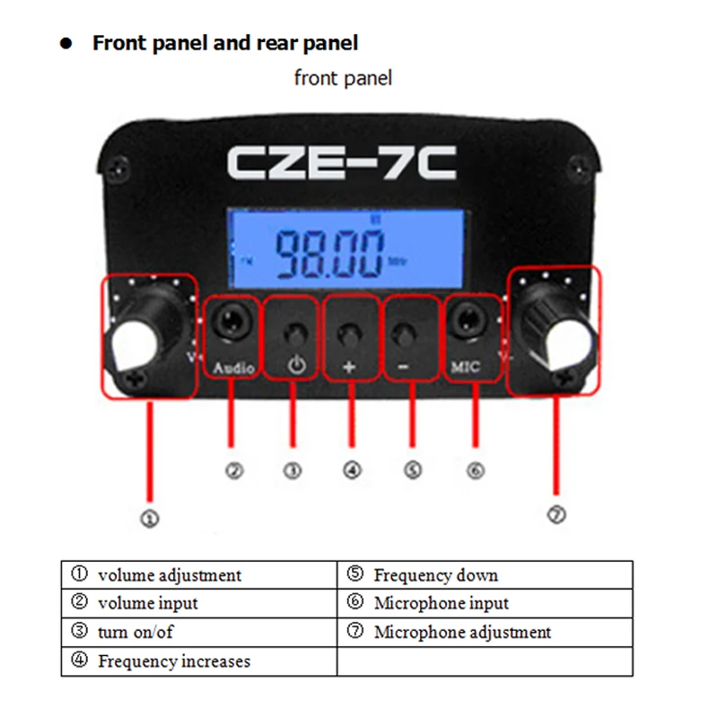 Rádio estéreo PLL com kit de antena GP100 para estação de rádio, CZE-7C, transmissor FM 7W, 7Watts, 76-108MHz