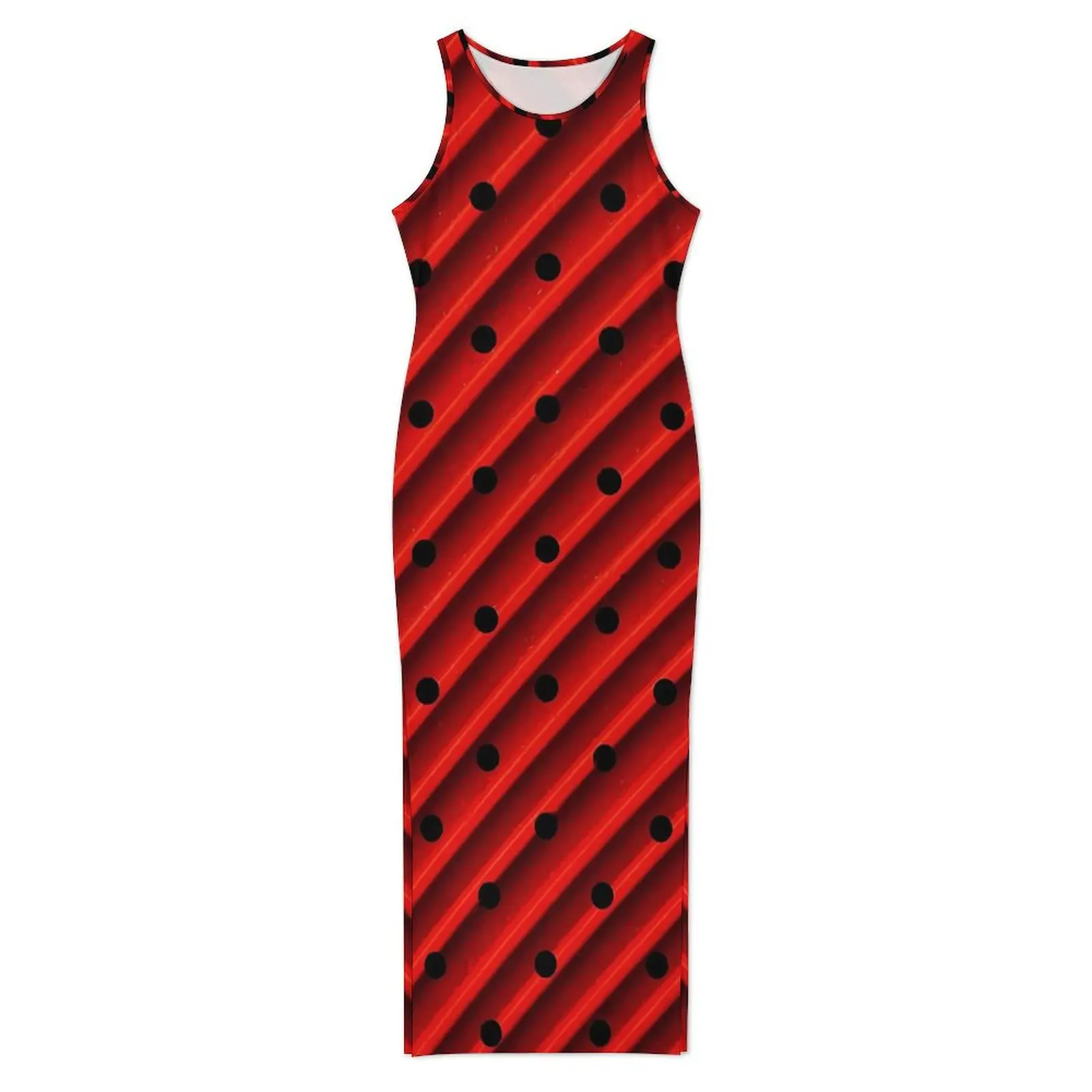 Striped Polka Dot Dress Sleeveless Red And Black Streetwear Maxi Dresses Elegant Bodycon Dress Ladies Graphic Big Size Vestidos