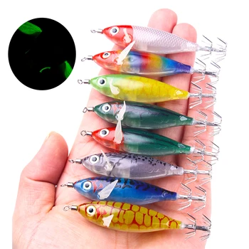오징어 후크 문어 에기 웹풋 낚시 루어, 빛나는 나무 새우 낚시 후크, 하드 미끼 오징어 후크 지그 미끼, 1 개, 5 개, 8cm, 6g