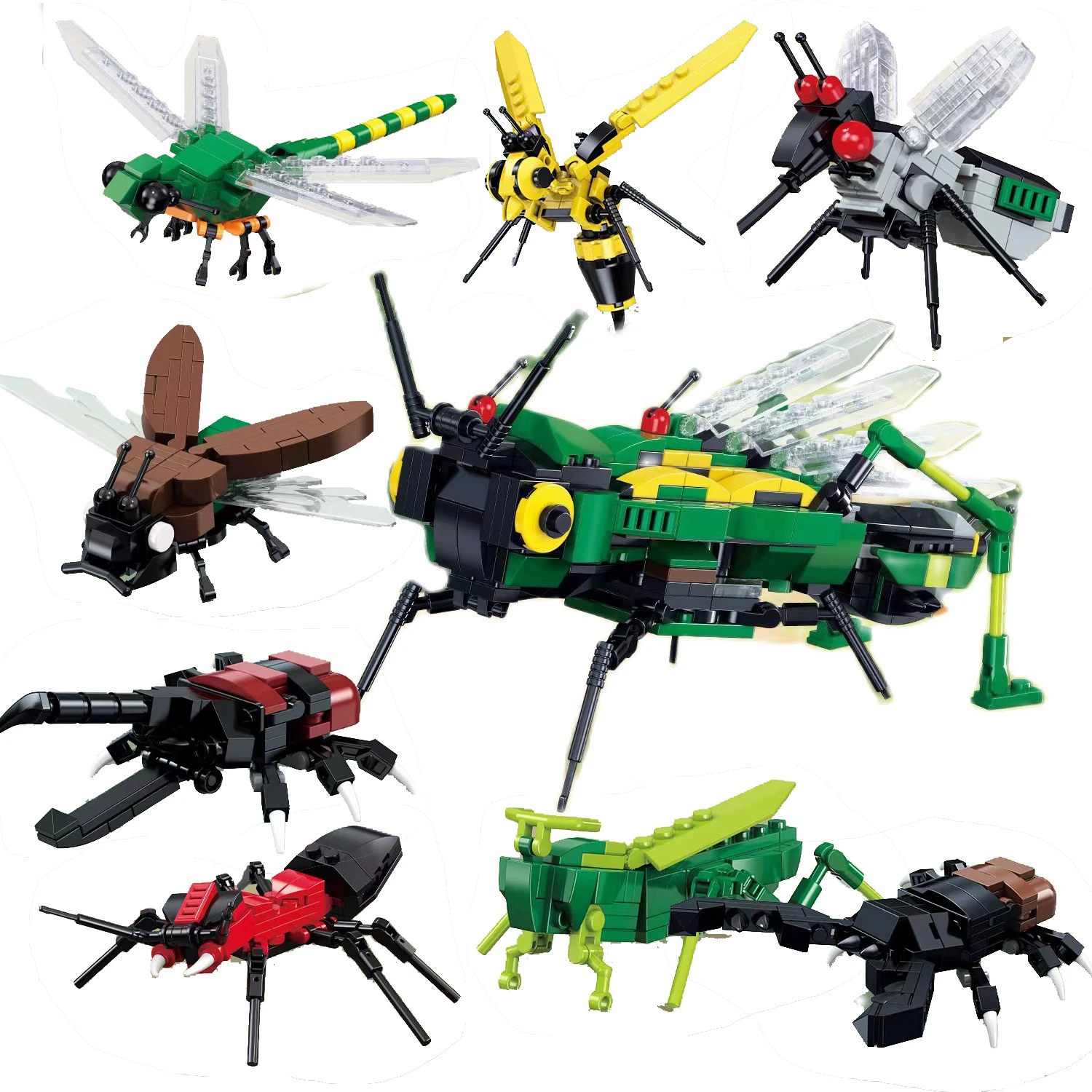 8in1 Insect Locust Building Blocks Animal Bricks DIY Simulationn Dragonfly Bee Cicada Ant Fly Toys For Children Gifts