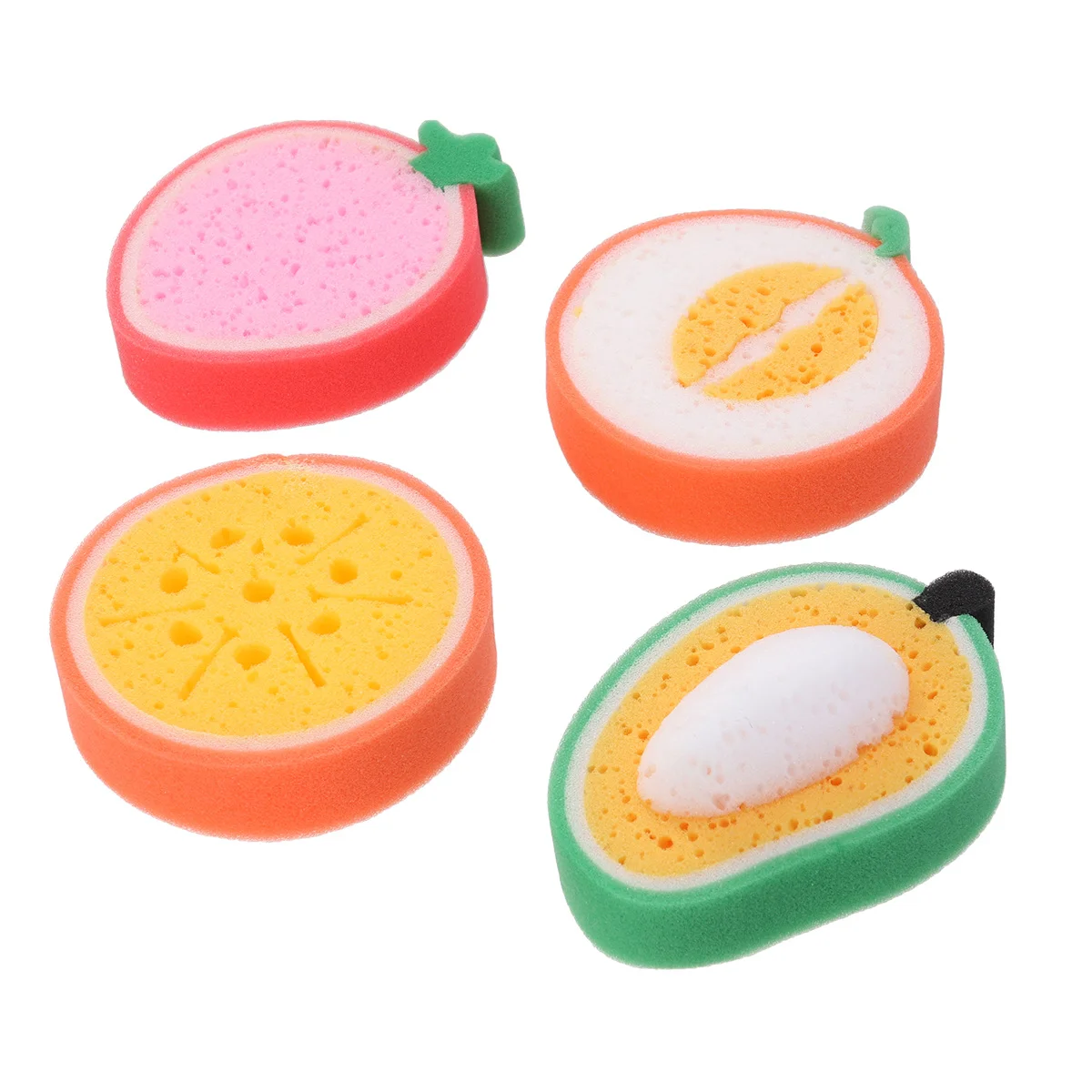 Éponge de bain aux fruits, matériau recyclé, exfoliante douce, pour enfants, soins de la peau doux, Design de dessin animé, fraise, 4 pièces