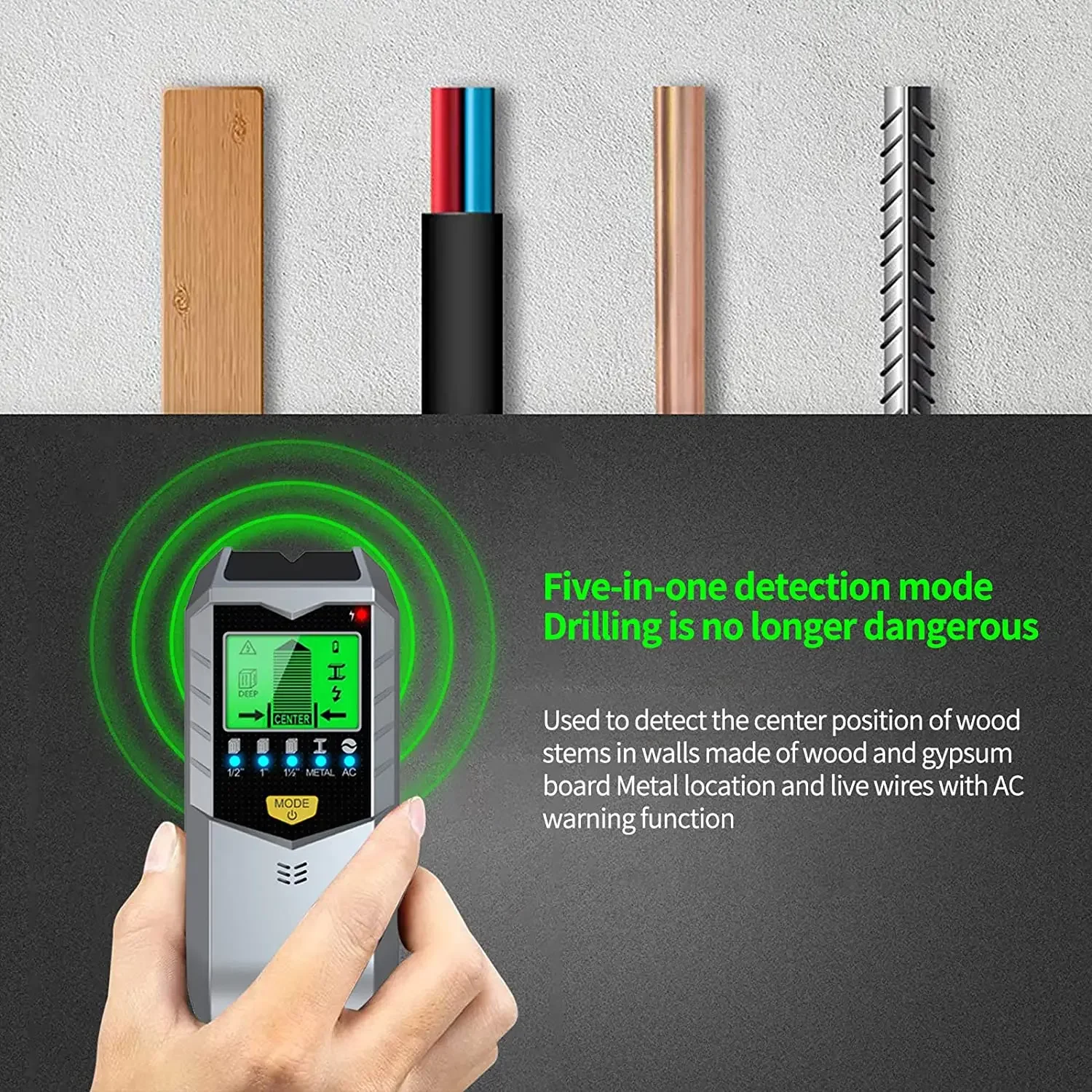 Rilevatori elettronici da parete 5 in 1 Cercatore di legno Strumento di misurazione elettronico con perno per metal detector portatile multifunzionale