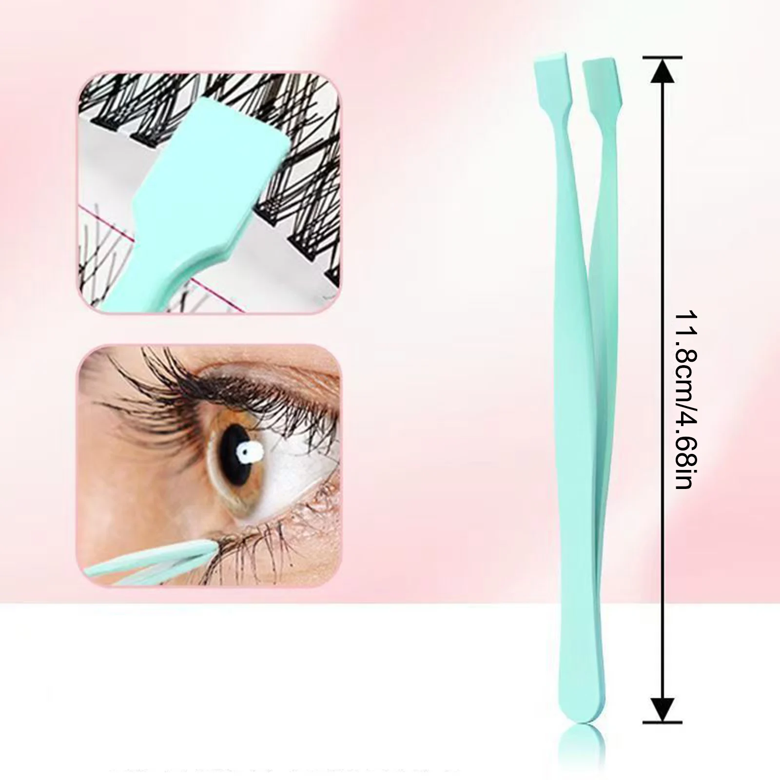 Pincettes à cils à tête plate de haute précision pour cils inférieurs, outils d'extension de cils portables pour débutants, acier inoxydable de 11.8cm