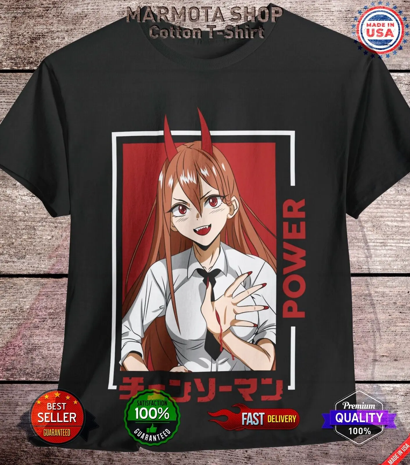 Power Waifu Ecchi Shirt Chainsaw Man Anime Tee T-Shirt Sexy Makima Kawaii Devil