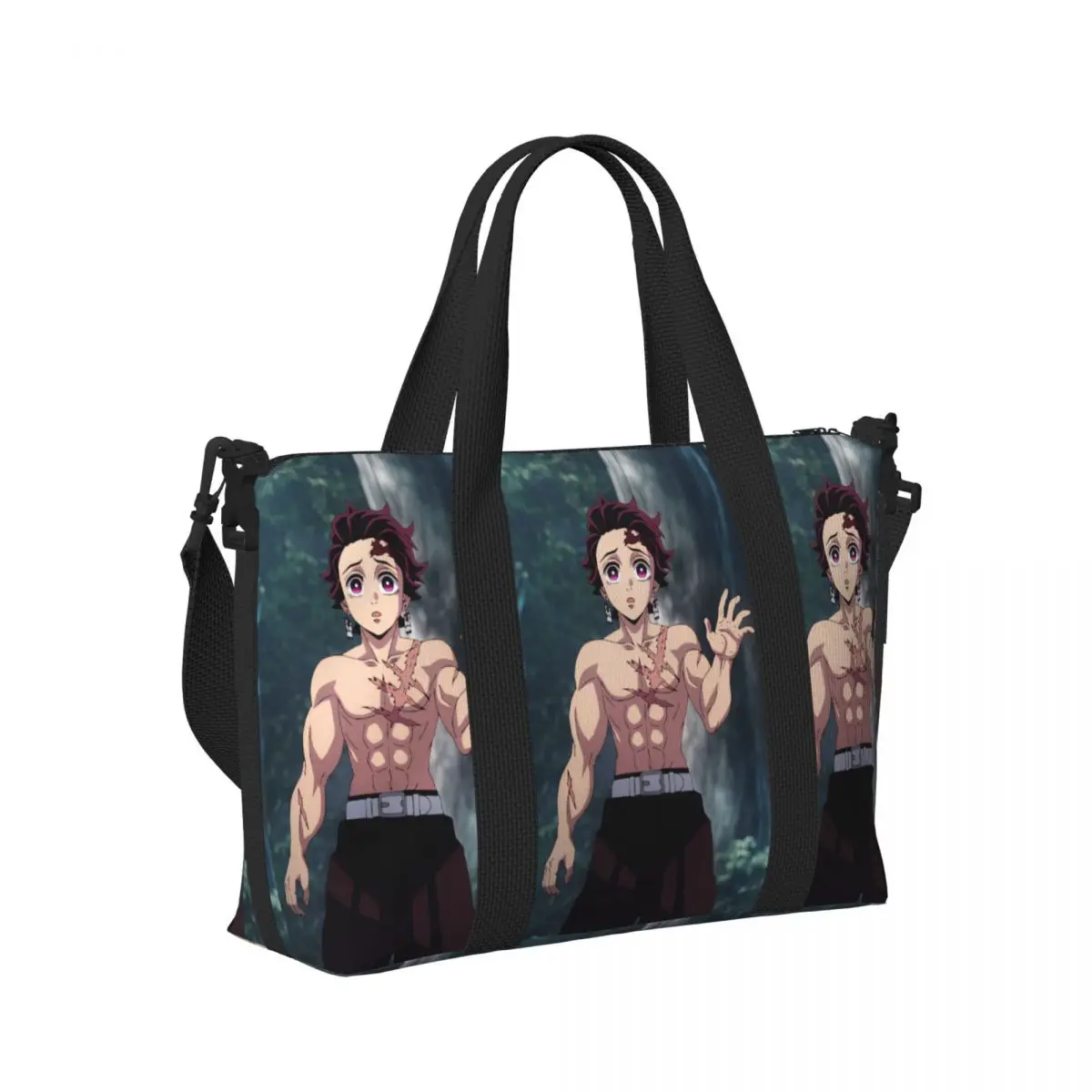 

Пляжная дорожная сумка в стиле аниме Kamado Tanjirou Demon Slayer, большая вместительная сумка-тоут для тренажерного зала, йоги, женская дорожная сумка для покупок