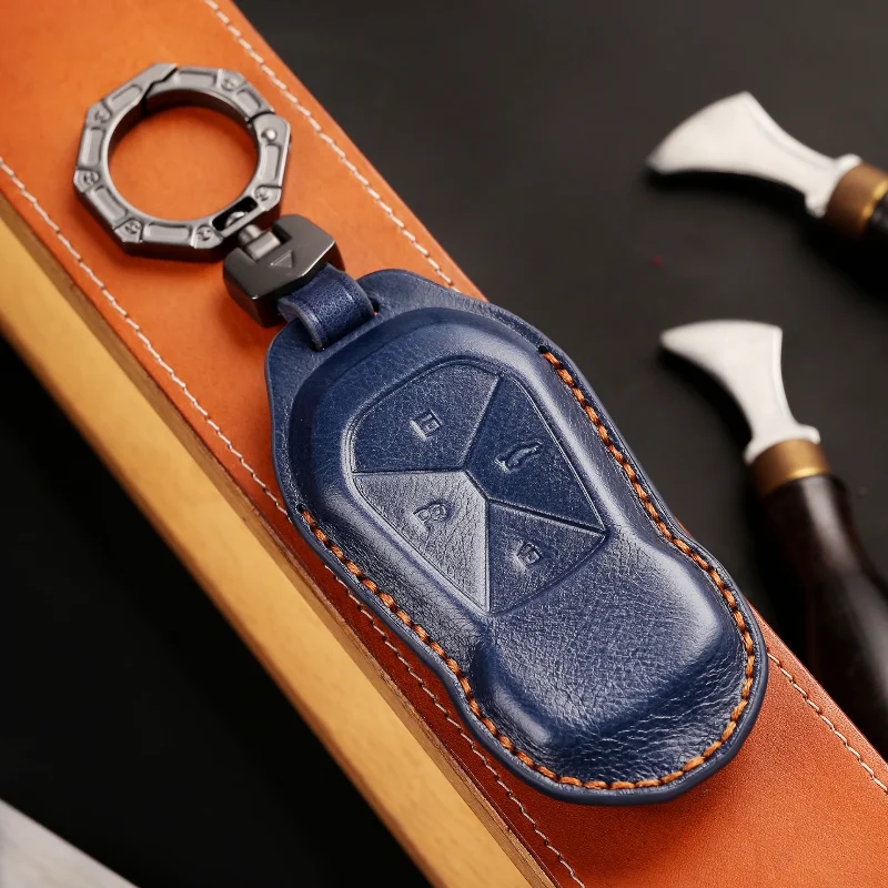 

For Xpeng P7 P5 G3 G3i 2024 2025 2026 Leather Car Key Fob Case Remote Cover Shell Keychain Key Ring Holder Protector Accessories