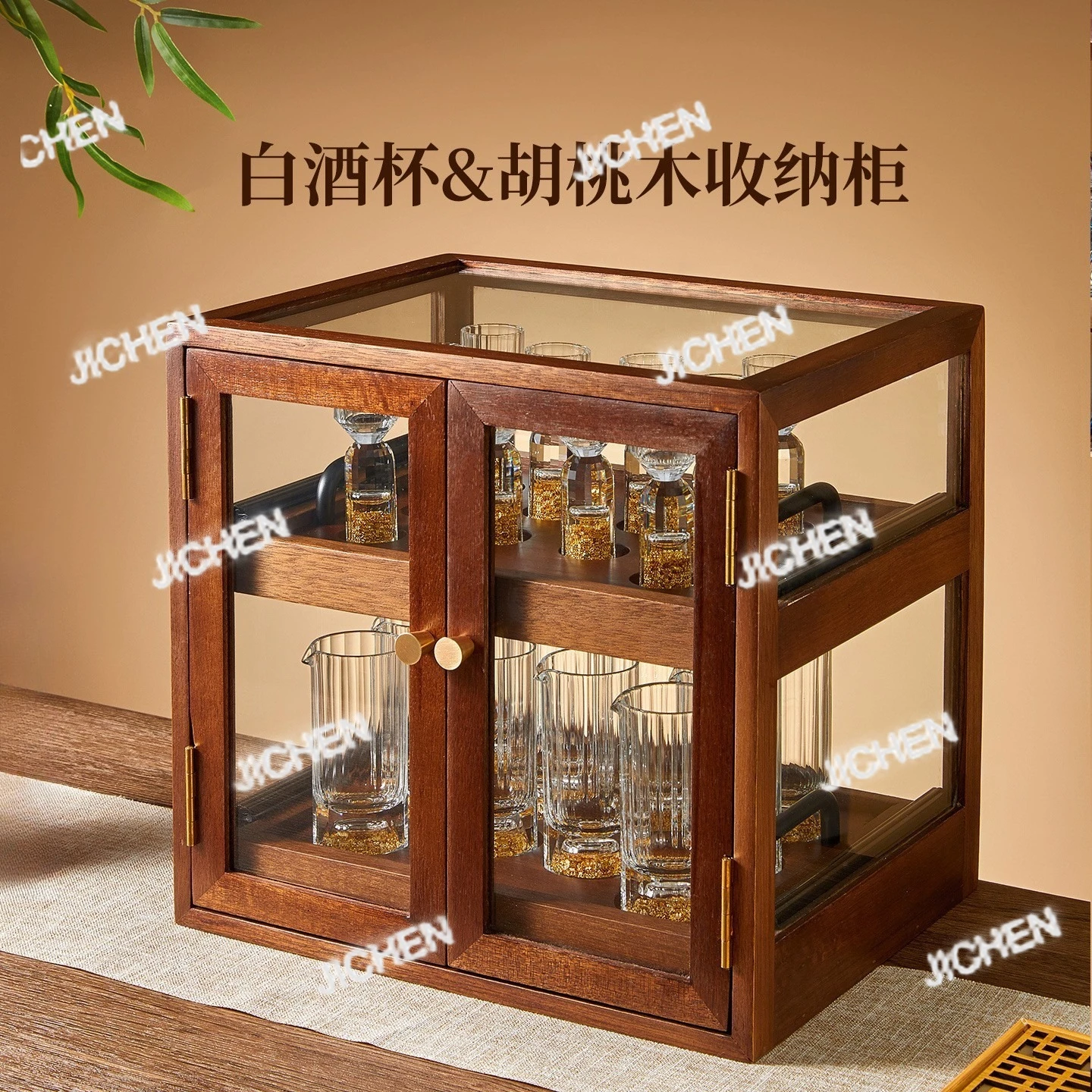 

Высококачественный легкий роскошный двухслойный винный шкаф из цельного дерева ореха, набор диспенсеров для ликера, стеллаж для хранения бытовой винной посуды