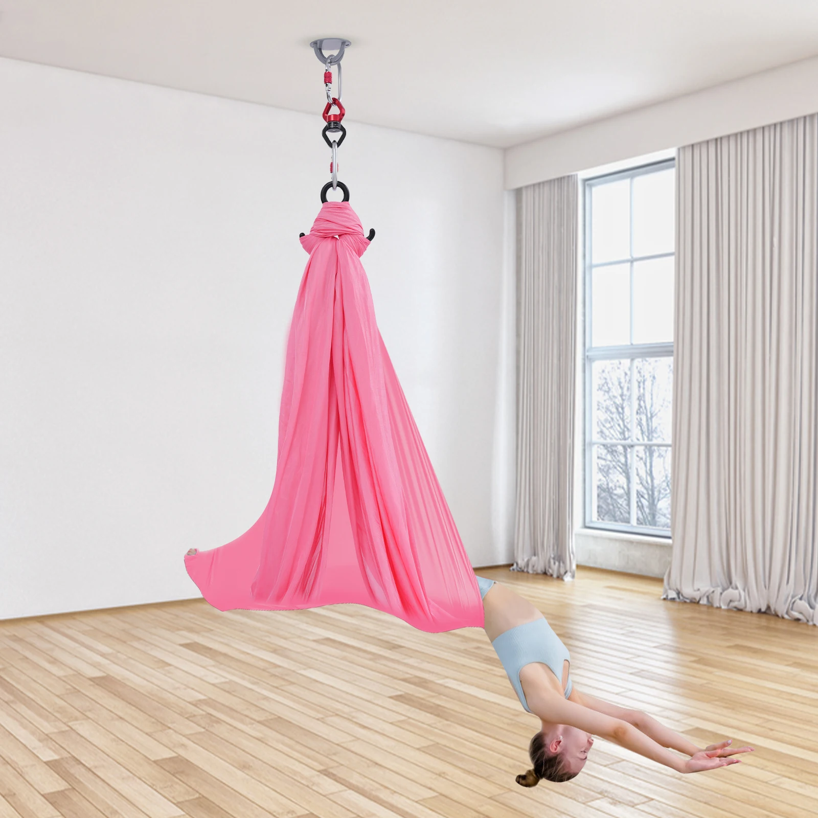 2.8M Aerial Silks Aerial Yoga Hammock Yoga Practice Satin Full Rigging Hardware Safety 500kg Load Capacity for Gym Yoga Room