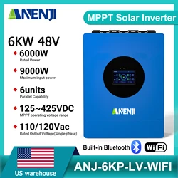 6KW 3KW 110V Hybrid Solar Inverter Off-Grid MPPT 80A 120A Pure Sine Wave Solar controller 120V Max PV 500VDC with WiFi Bluetooth