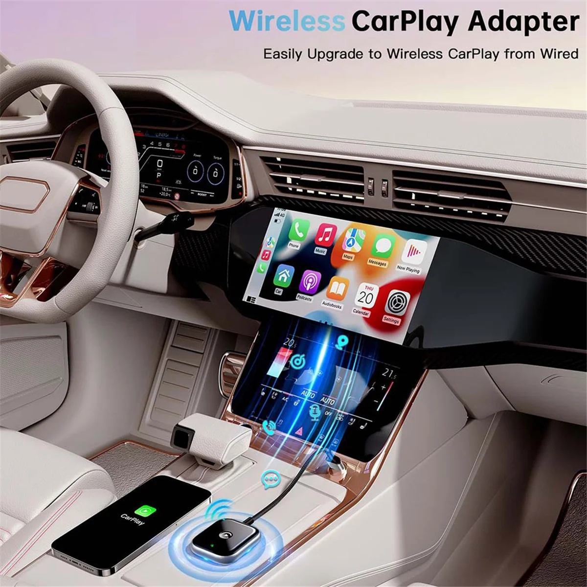【تصقيد الأخير!】محول Carplay اللاسلكي 2 في 1 سلكي إلى محول لاسلكي للسيارة AI Box Plug & Play محول تشغيل السيارة الصغير باللون الأسود