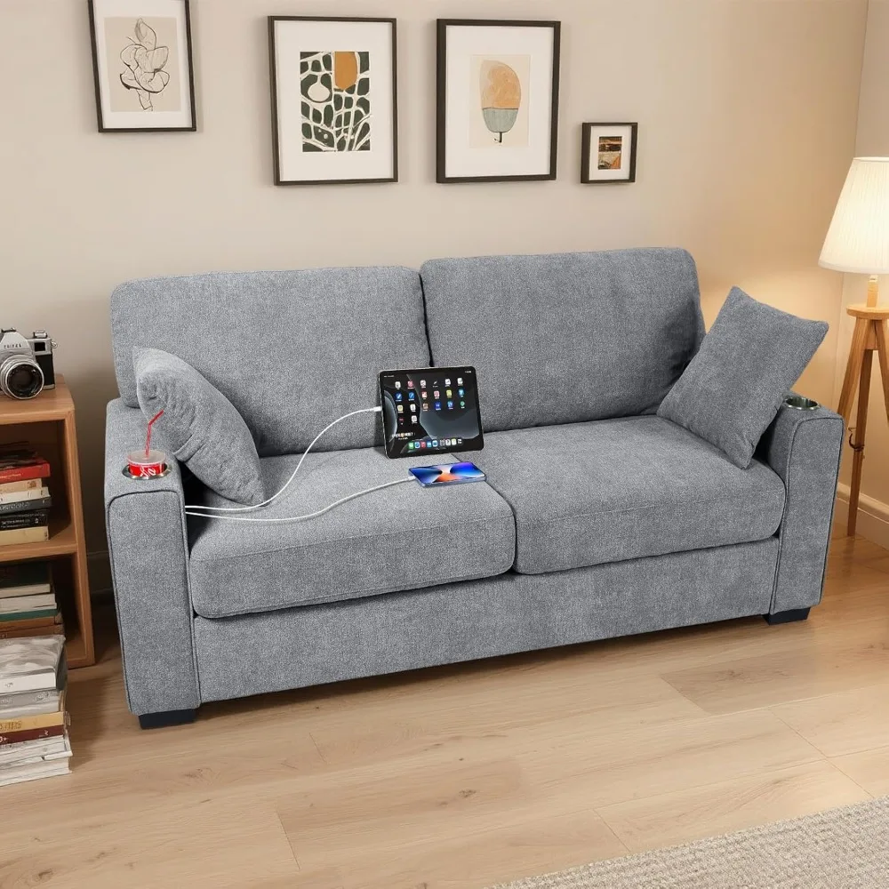 

62" Small Couches for Small Spaces, Loveseat Apartment Sofa Couch with USB/Type-C Charging & 2 Cup Holders