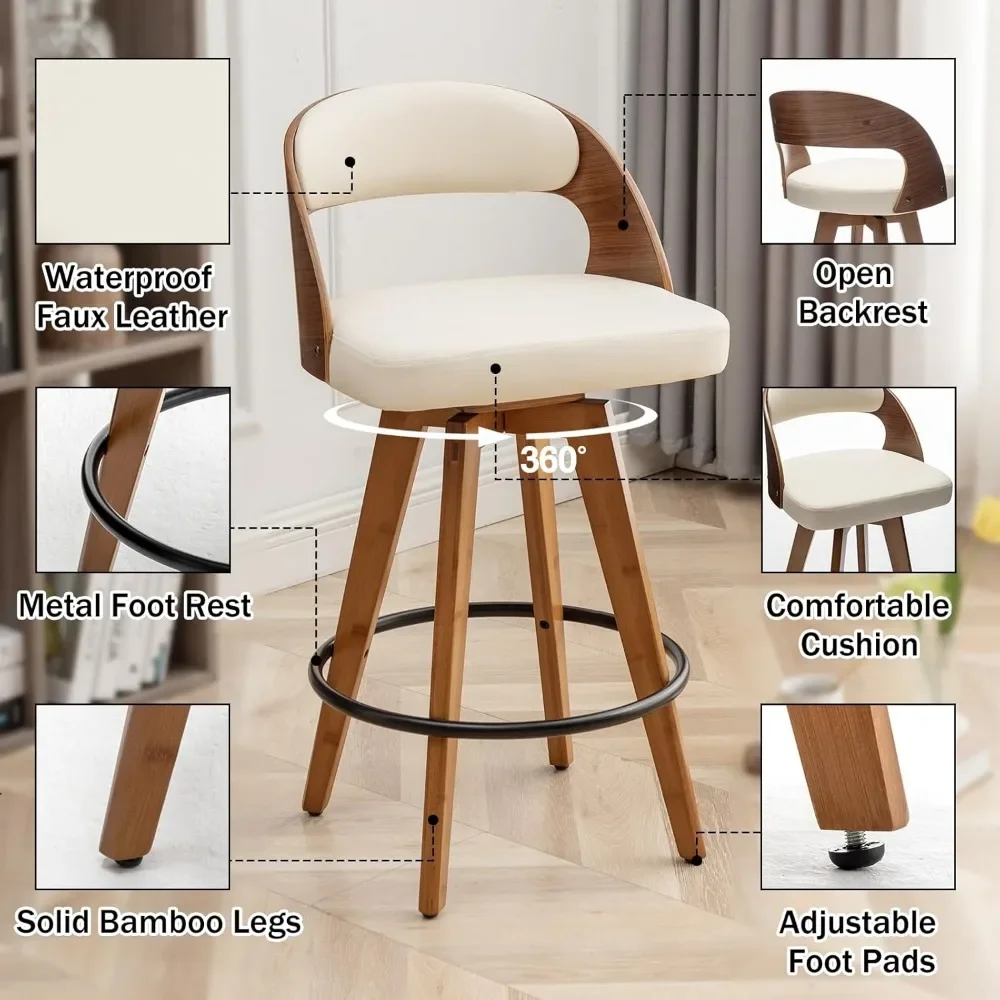 Barstools-taburetes de barra de altura de mostrador para isla de cocina, silla de Bar tapizada moderna de 26,8 pulgadas H, taburetes de mostrador giratorio, Juego de 2